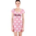 Polka Dots - White on Cherry Blossom Pink Short Sleeve Bodycon Dress