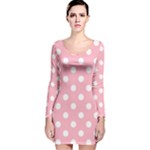 Polka Dots - White on Cherry Blossom Pink Long Sleeve Velvet Bodycon Dress