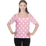 Polka Dots - White on Cherry Blossom Pink Women s Cutout Shoulder Tee