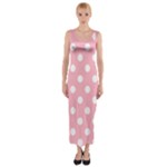 Polka Dots - White on Cherry Blossom Pink Fitted Maxi Dress
