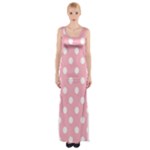 Polka Dots - White on Cherry Blossom Pink Maxi Thigh Split Dress
