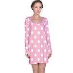 Polka Dots - White on Cherry Blossom Pink Long Sleeve Nightdress
