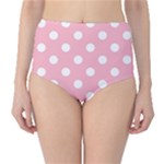 Polka Dots - White on Cherry Blossom Pink High-Waist Bikini Bottoms