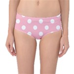 Polka Dots - White on Cherry Blossom Pink Mid-Waist Bikini Bottoms