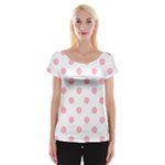 Polka Dots - Cherry Blossom Pink on White Women s Cap Sleeve Top