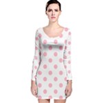 Polka Dots - Cherry Blossom Pink on White Long Sleeve Velvet Bodycon Dress