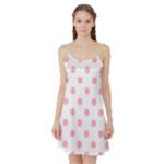 Polka Dots - Cherry Blossom Pink on White Satin Night Slip