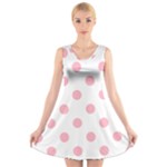 Polka Dots - Cherry Blossom Pink on White V-Neck Sleeveless Dress