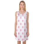Polka Dots - Cherry Blossom Pink on White Sleeveless Satin Nightdress