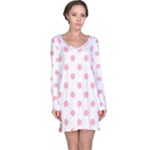 Polka Dots - Cherry Blossom Pink on White Long Sleeve Nightdress