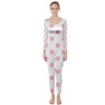 Polka Dots - Cherry Blossom Pink on White Long Sleeve Catsuit