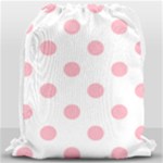 Polka Dots - Cherry Blossom Pink on White Drawstring Bag (Large)