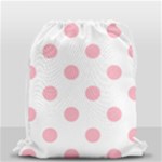 Polka Dots - Cherry Blossom Pink on White Drawstring Bag (Small)