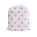 Polka Dots - Cherry Blossom Pink on White Drawstring Pouch (XL)