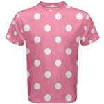 Polka Dots - White on Flamingo Pink Men s Cotton Tee