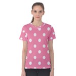 Polka Dots - White on Flamingo Pink Women s Cotton Tee