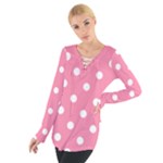 Polka Dots - White on Flamingo Pink Women s Tie Up Tee