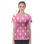 Polka Dots - White on Flamingo Pink Women s Sport Mesh Tee