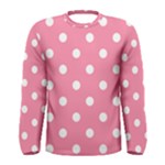 Polka Dots - White on Flamingo Pink Men s Long Sleeve T-shirt