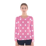 Polka Dots - White on Flamingo Pink Women s Long Sleeve T-shirt