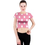 Polka Dots - White on Flamingo Pink Crew Neck Crop Top