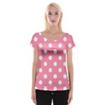 Polka Dots - White on Flamingo Pink Women s Cap Sleeve Top
