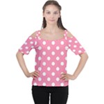 Polka Dots - White on Flamingo Pink Women s Cutout Shoulder Tee