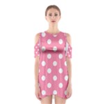 Polka Dots - White on Flamingo Pink Women s Cutout Shoulder Dress
