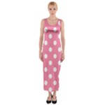 Polka Dots - White on Flamingo Pink Fitted Maxi Dress