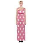 Polka Dots - White on Flamingo Pink Maxi Thigh Split Dress