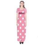 Polka Dots - White on Flamingo Pink Short Sleeve Maxi Dress