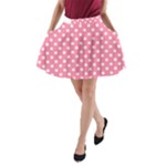 Polka Dots - White on Flamingo Pink A-Line Pocket Skirt