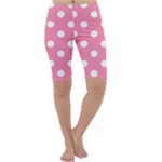 Polka Dots - White on Flamingo Pink Cropped Leggings