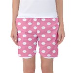 Polka Dots - White on Flamingo Pink Women s Basketball Shorts