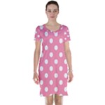 Polka Dots - White on Flamingo Pink Short Sleeve Nightdress