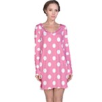 Polka Dots - White on Flamingo Pink Long Sleeve Nightdress