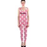 Polka Dots - White on Flamingo Pink OnePiece Catsuit