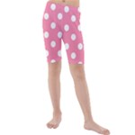 Polka Dots - White on Flamingo Pink Kid s Mid Length Swim Shorts