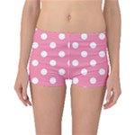 Polka Dots - White on Flamingo Pink Boyleg Bikini Bottoms