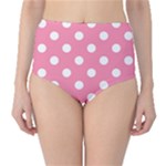Polka Dots - White on Flamingo Pink High-Waist Bikini Bottoms