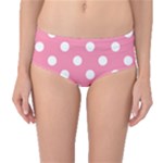 Polka Dots - White on Flamingo Pink Mid-Waist Bikini Bottoms