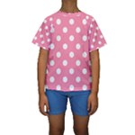 Polka Dots - White on Flamingo Pink Kid s Short Sleeve Swimwear