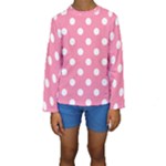 Polka Dots - White on Flamingo Pink Kid s Long Sleeve Swimwear