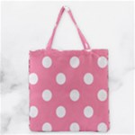 Polka Dots - White on Flamingo Pink Grocery Tote Bag