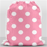 Polka Dots - White on Flamingo Pink Drawstring Bag (Large)