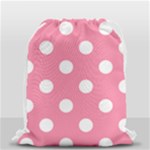 Polka Dots - White on Flamingo Pink Drawstring Bag (Small)