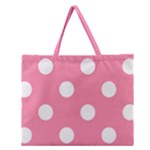 Polka Dots - White on Flamingo Pink Zipper Large Tote Bag