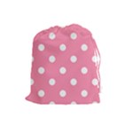 Polka Dots - White on Flamingo Pink Drawstring Pouch (L)