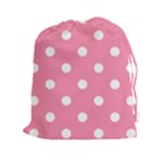 Polka Dots - White on Flamingo Pink Drawstring Pouch (XXl)