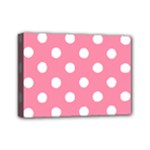 Polka Dots - White on Flamingo Pink Mini Canvas 7  x 5  (Stretched)